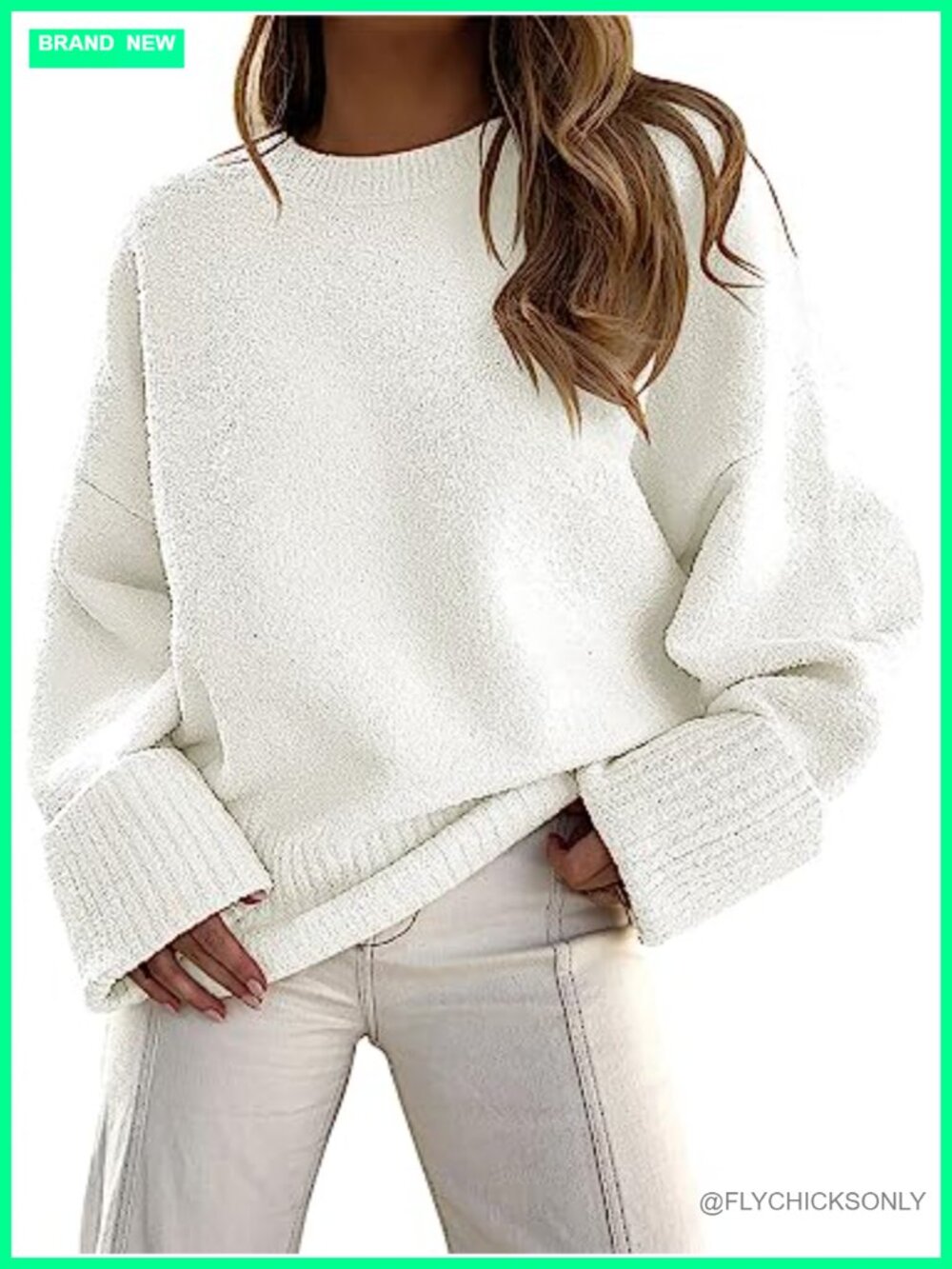 Oversized Fuzzy Knit Pullover Sweater Crew Neck Long Sleeve Cozy Fall